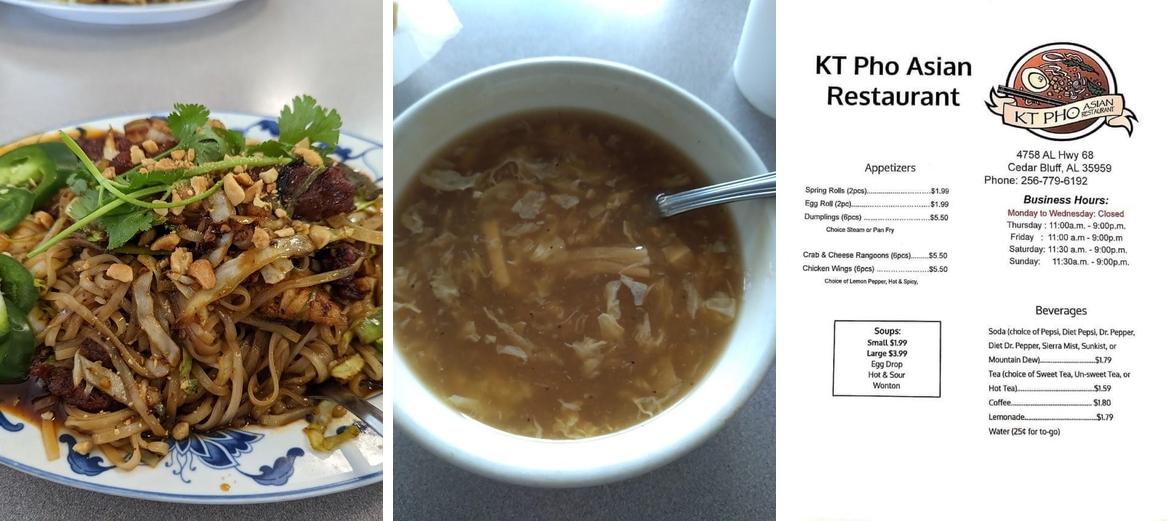 KT Pho Asian Restaurant - Cedar Bluff, AL Menu